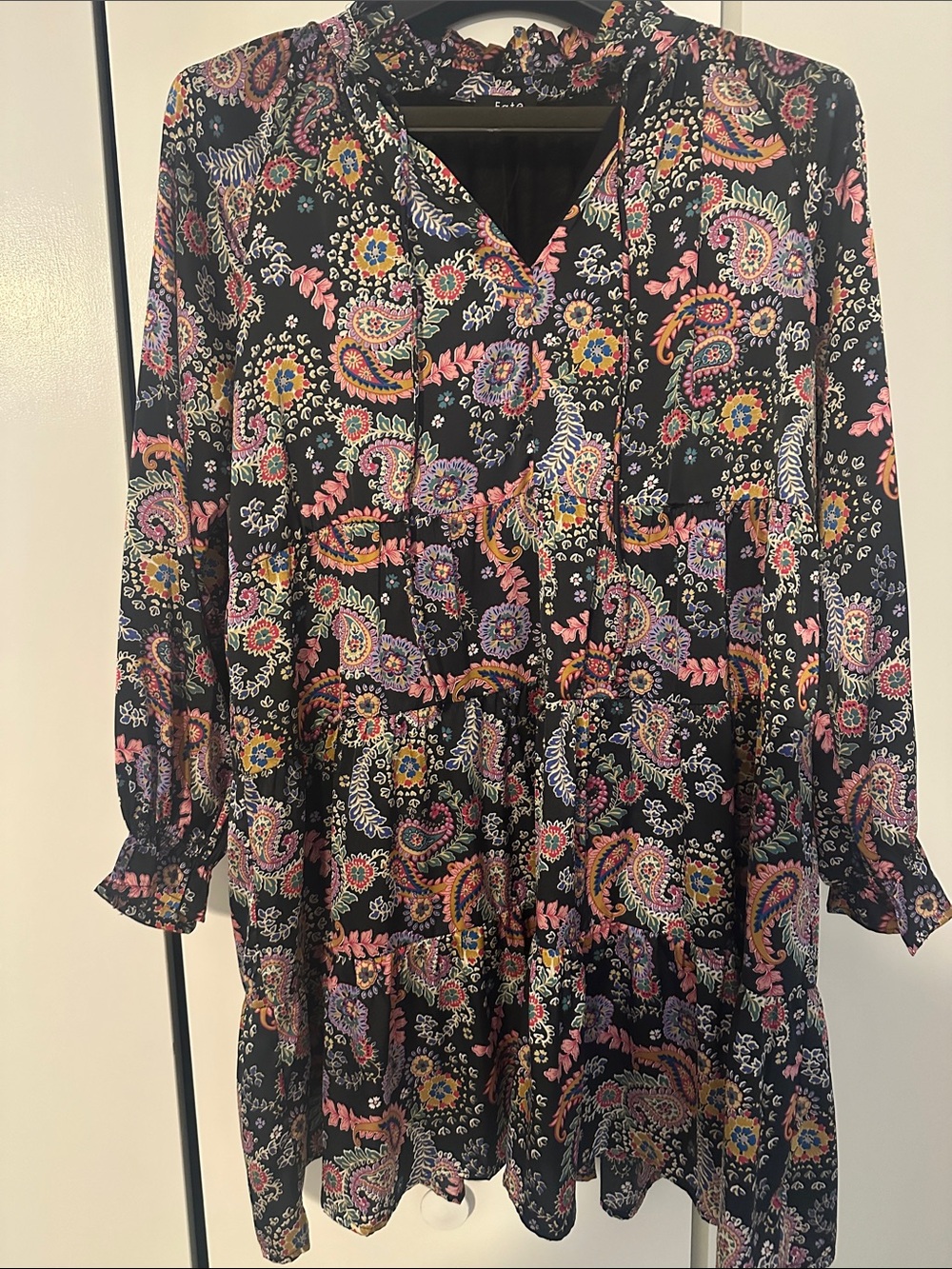 Fate Black Paisley Tiered Long-Sleeve Dress